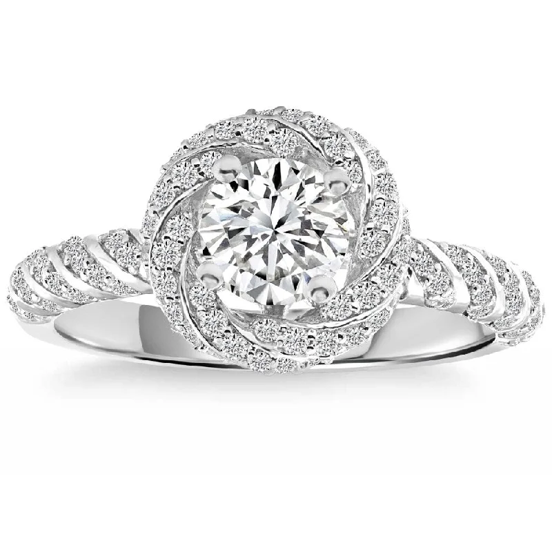 Certified 1.20Ct Diamond Engagement Ring White Gold Lab Grown Twist Vine Band