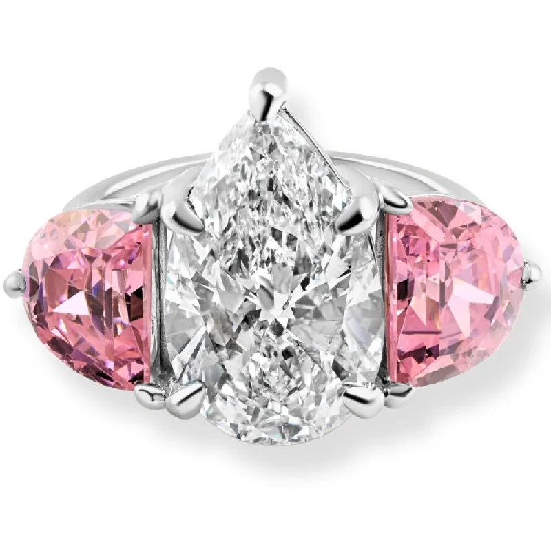 Certified 15.40Ct Pear Shape Diamond Pink Topaz Engagement Ring Gold Lab Grown