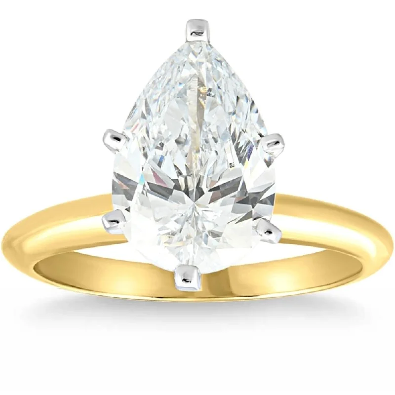 Certified 2.01Ct Pear Solitaire Diamond Engagement Ring Gold Lab Grown Gold