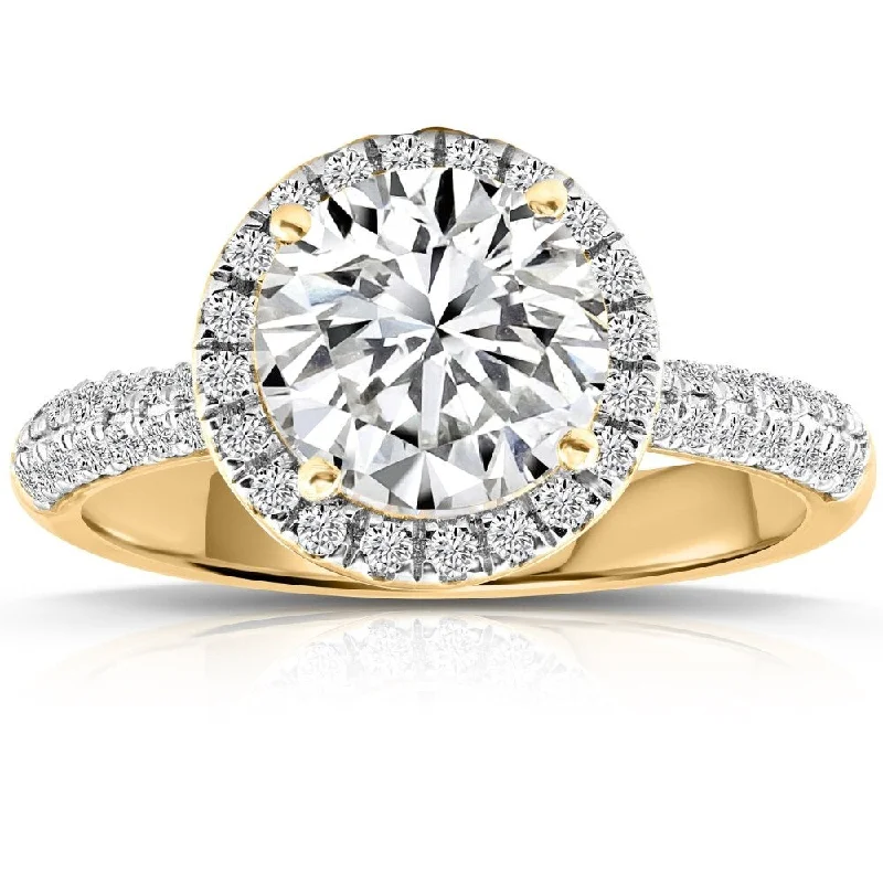 Certified 2.58Ct Round Diamond Engagement Ring Pave Yellow Gold Lab Grown