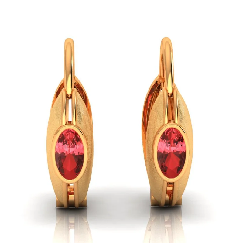 Circular Golden Earrings Set In 22k With A Stunning Red Stone