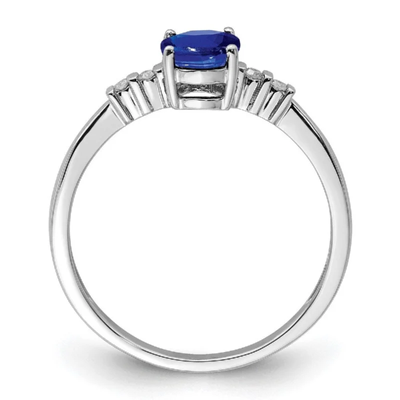 Curata 925 Sterling Silver Polished Open back Rhodium Plated Diamond and Sapphire Oval Ring