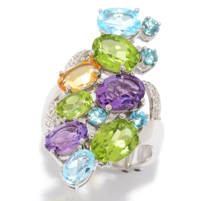 Dallas Prince Designs "Garden Party" Sterling Silver Multi Gemstone Elongated Ring