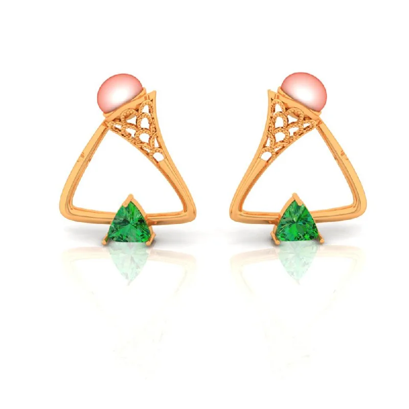 Dazzling Green Stone Set In 22k Triangular Gold Earrings