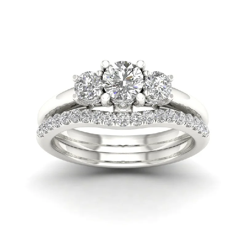 De Couer 1 1/2ct TDW Diamond Three Stone Anniversary Ring Set - White