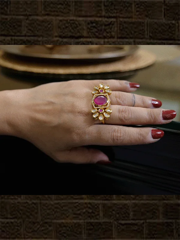 Double finger AD ,kundan and ruby design adjustable ring