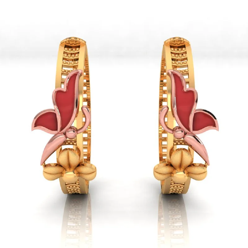 Earrings Made Of 22k Gold Featuring A Yellow Gold-colored Butterfly Perched On A Floral Motif