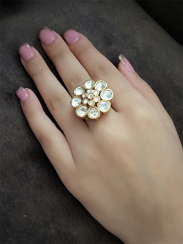 Flower design adjustable uncut polki ring