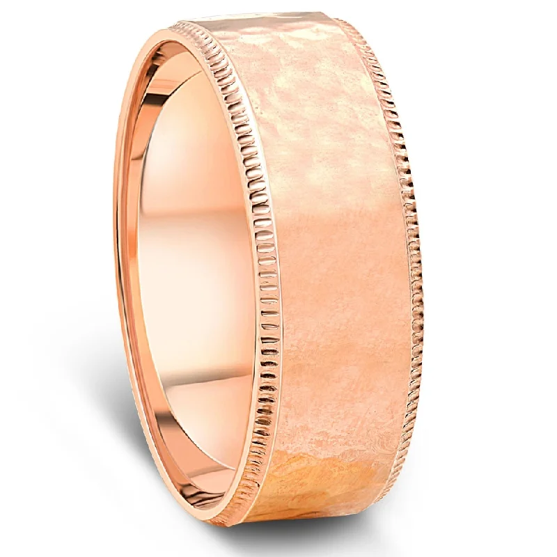 Hammered 14K Rose Gold 7mm Wedding Mens Band