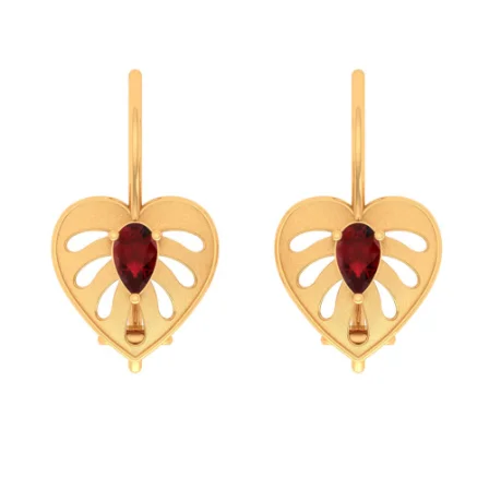 Heart Shaped Red Stone Studded Gold Earring Exclusively From Online Exclusive