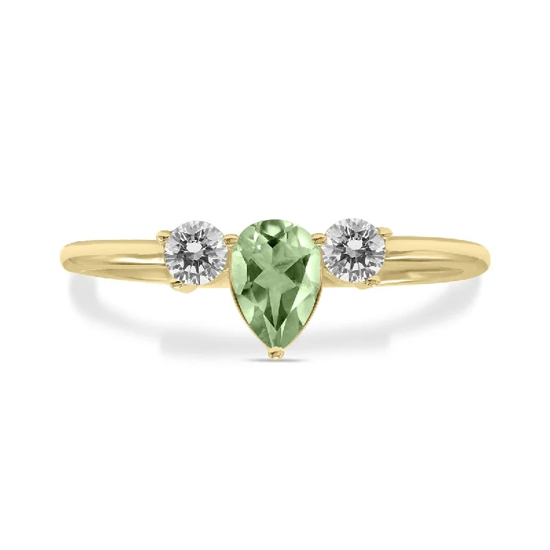 Marquee Jewels 1/2 Carat TW Pear Shape Green Amethyst and Diamond Ring in 10K Yellow Gold