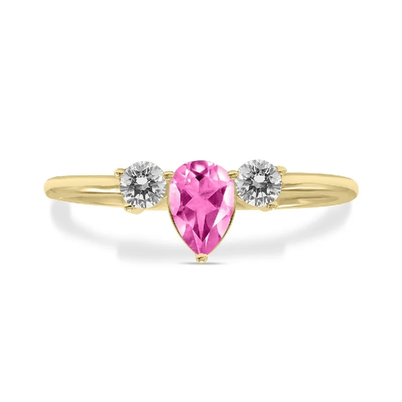 Marquee Jewels 1/2 Carat TW Pear Shape Pink Topaz and Diamond Ring in 10K Yellow Gold