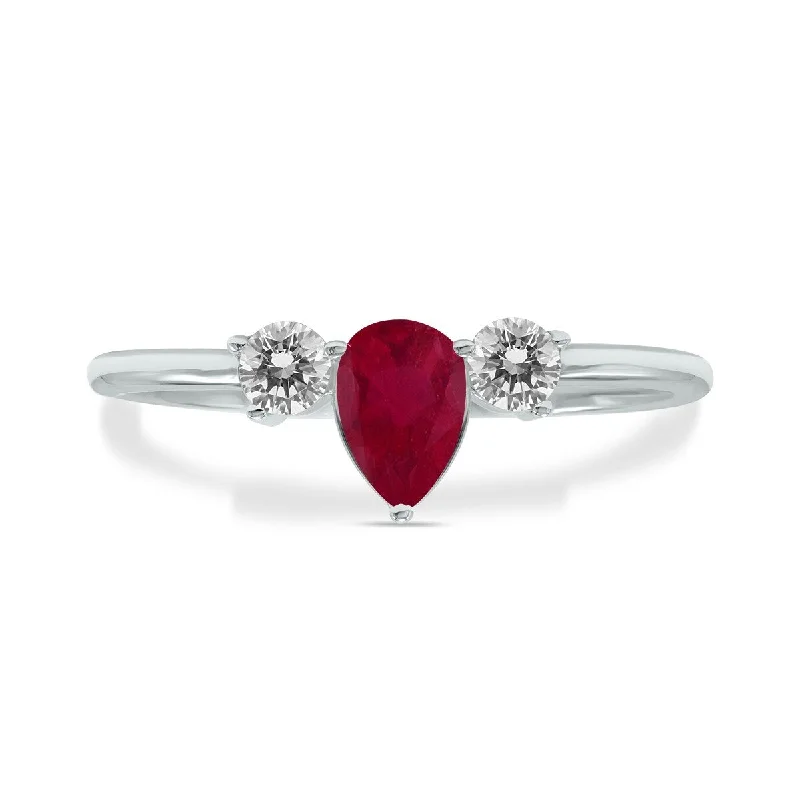 Marquee Jewels 1/2 Carat TW Pear Shape Ruby and Diamond Ring in 10K White Gold