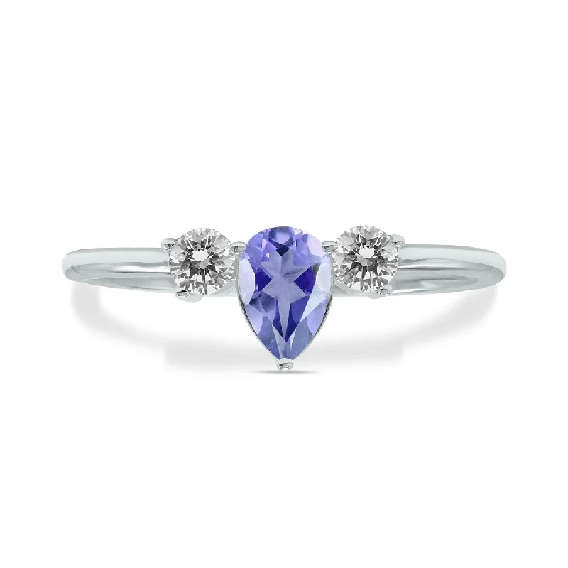 Marquee Jewels 1/2 Carat TW Pear Shape Tanzanite and Diamond Ring in 10K White Gold