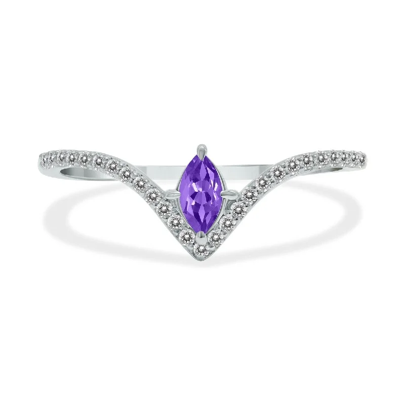 Marquee Jewels 1/4 Carat TW Amethyst and Diamond V Shape Ring in 10K White Gold