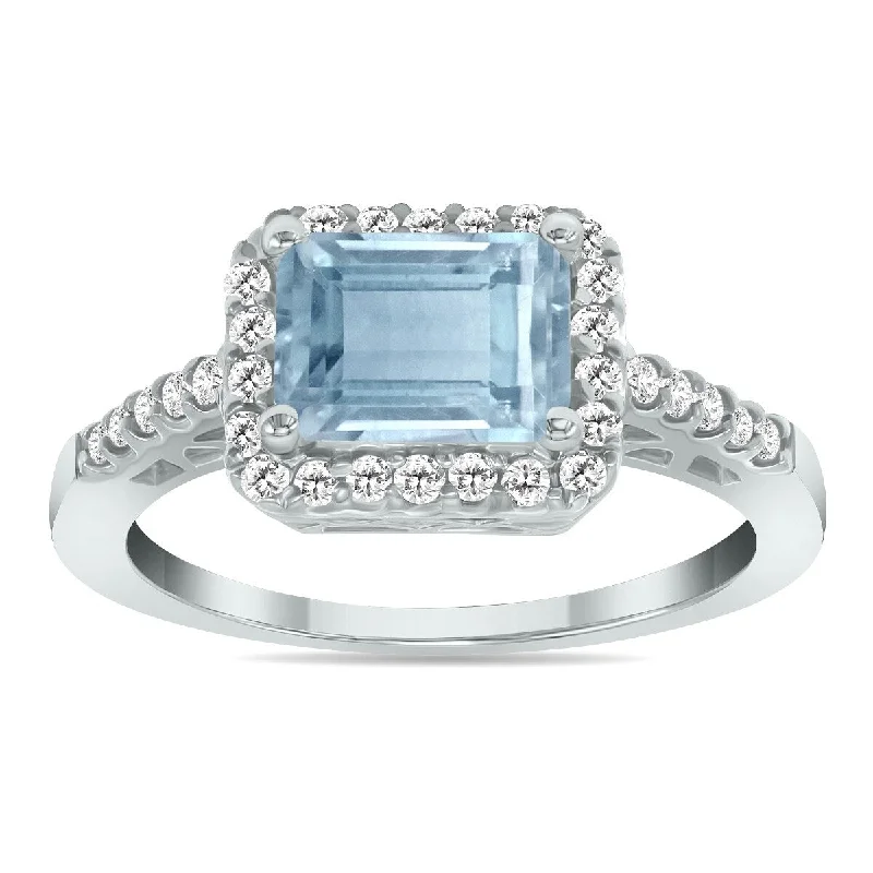 Marquee Jewels 2 1/2 Carat TW Emerald Cut Aquamarine Diamond Ring in 10K White Gold