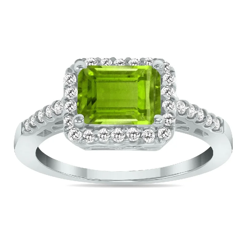 Marquee Jewels 2 1/2 Carat TW Emerald Cut Peridot Diamond Ring in 10K White Gold