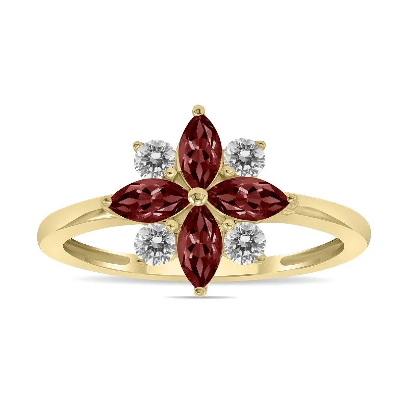 Marquee Jewels 3/4 Carat TW Garnet and Diamond Flower Ring in 10K Yellow Gold