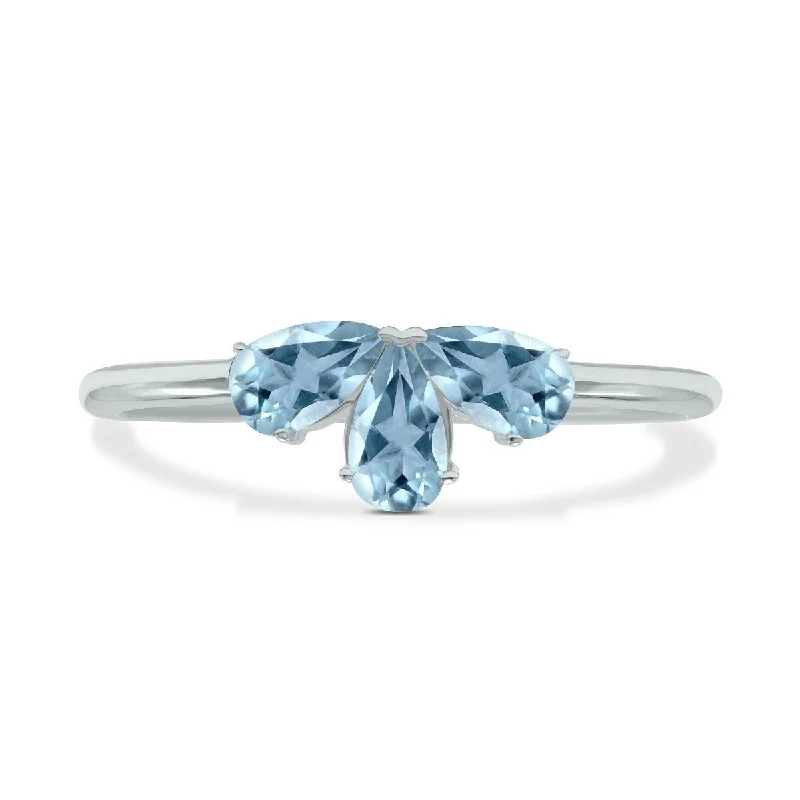 Marquee Jewels Aquamarine Pear Shape Three Stone Ring in 10K White Gold