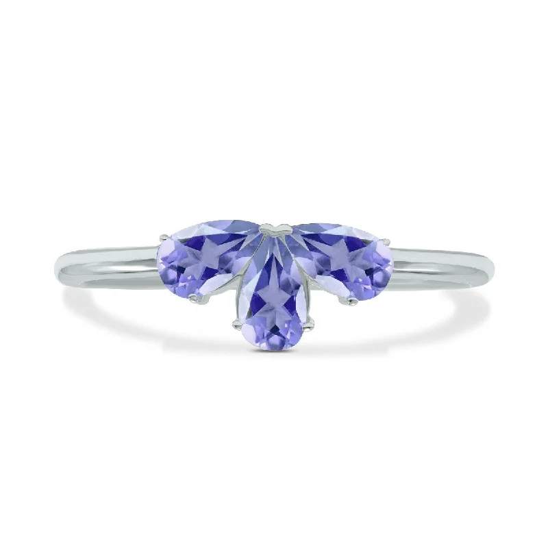 Marquee Jewels Tanzanite Pear Shape Three Stone Ring in 10K White Gold