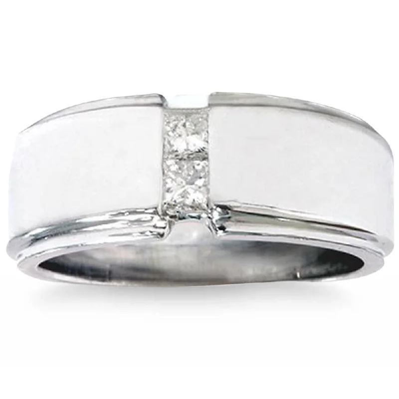 Mens 14K White Gold Princess Cut Diamond Wedding Ring