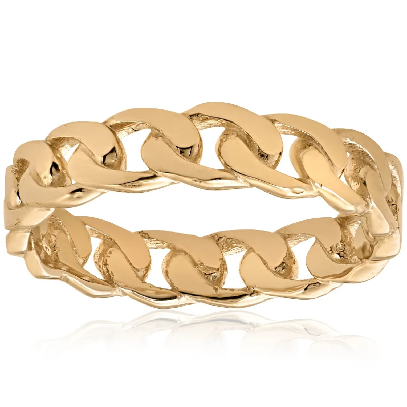 Mens 14k Yellow Gold Hand Braided Curb Linked Wedding Band