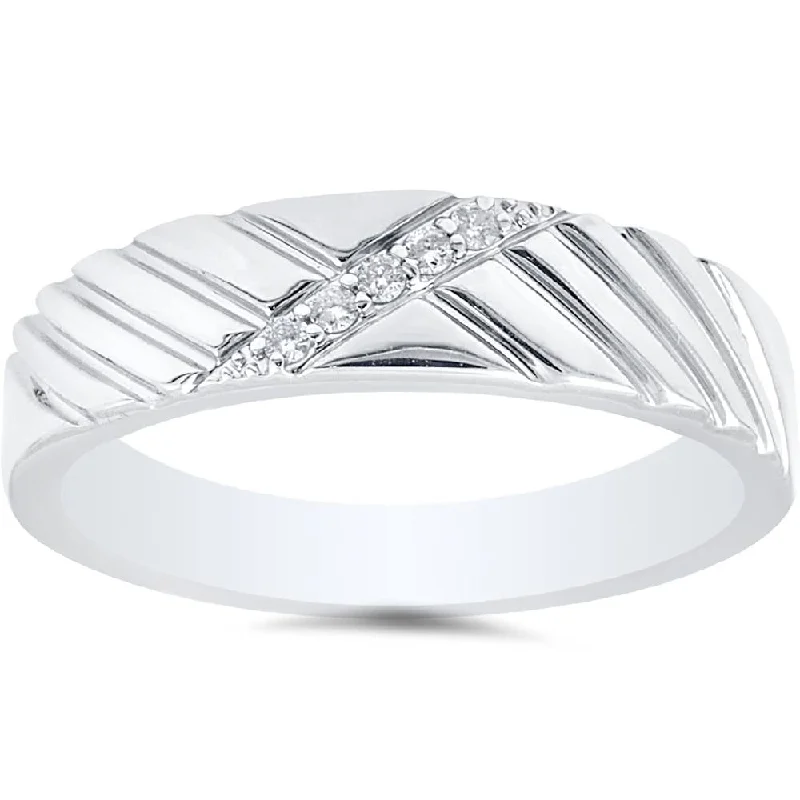 Mens Diamond 14K White Gold Wedding Ring