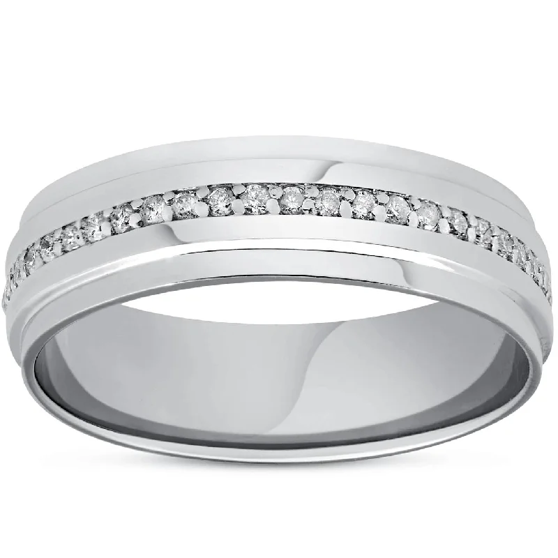 Mens Diamond 3/8ct Eternity Ring Wedding Band 14k White Gold High Polished 7MM