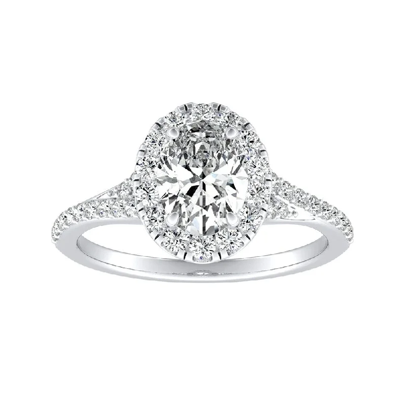 Oval Shape 1cttw 18k Gold Halo Diamond Engagement Ring by Auriya