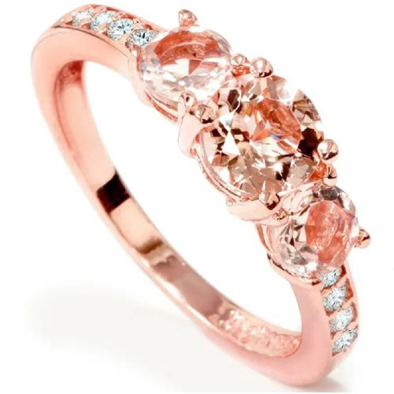 Pompeii3 10k Rose Gold 1 ct TW Moragnite Diamond Three Stone Anniversary Ring