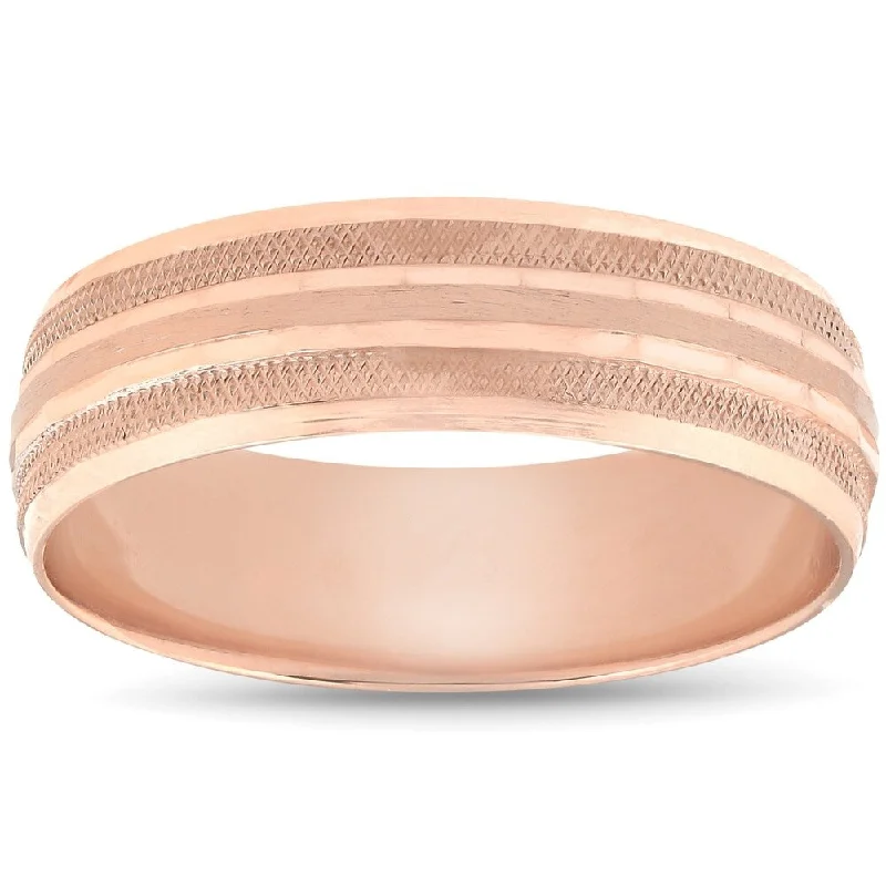 Pompeii3 10k Rose Gold Mens Hand Carved Brushed 6mm Wedding Band