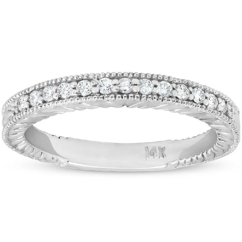 Pompeii3 14k White Gold 1/5 ct TDW Diamond Vintage Antique Wedding Ring Womens Stackable Band