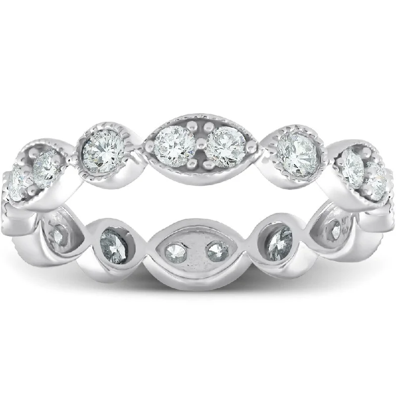 Pompeii3 14k White Gold 1 ct TDW Diamond Eternity Ring Womens Stackable Wedding Anniversary Band