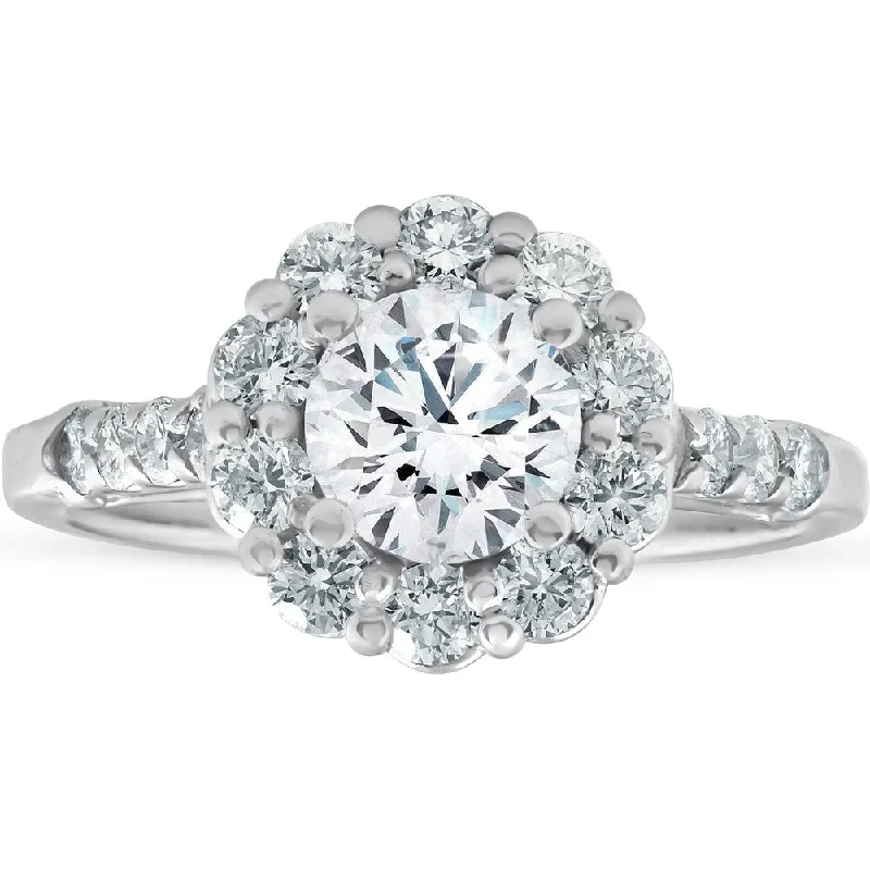 Pompeii3 14k White Gold 2 3/4 Ct TDW Halo Diamond Engagement Ring Clarity Enhanced