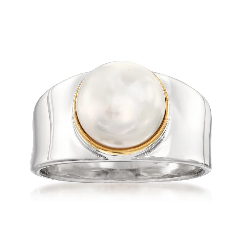 Ross-Simons 9.5-10mm Cultured Pearl Ring in Sterling Silver With 14kt Gold