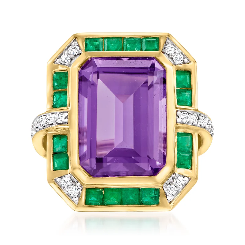 Ross-Simons Amethyst, . Emerald and . Diamond Ring in 14kt Yellow Gold