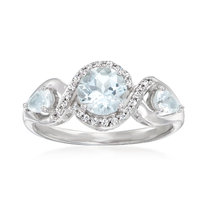 Ross-Simons Aquamarine and . Diamond Ring in Sterling Silver