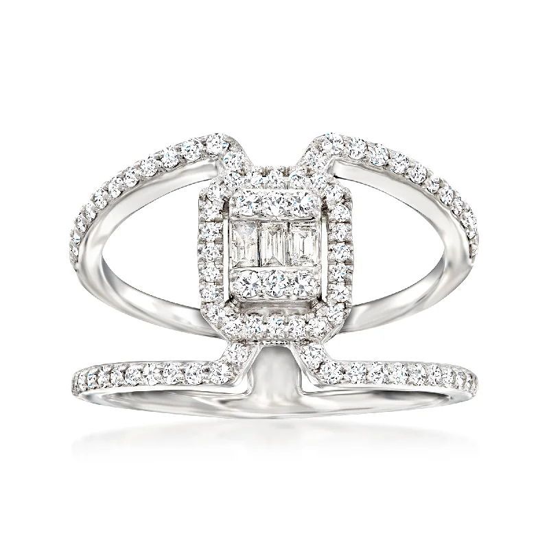 Ross-Simons Baguette and Round Diamond Ring in 14kt White Gold