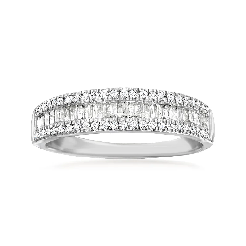 Ross-Simons Baguette and Round Diamond Ring in Sterling Silver