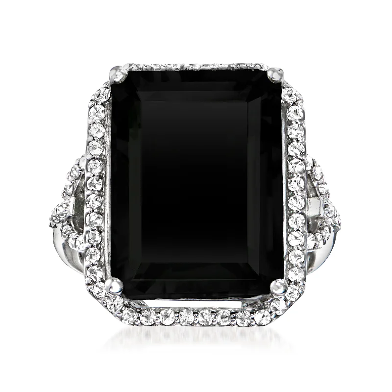 Ross-Simons Black Onyx and White Topaz Ring in Sterling Silver