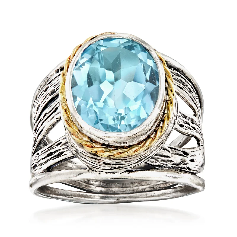 Ross-Simons Blue Topaz Openwork Ring in Sterling Silver and 14kt Yellow Gold