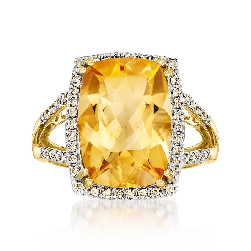 Ross-Simons Citrine and . Champagne Diamond Ring in 14kt Yellow Gold