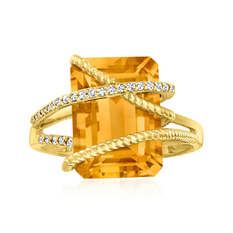 Ross-Simons Citrine and . Diamond Ring in 14kt Yellow Gold