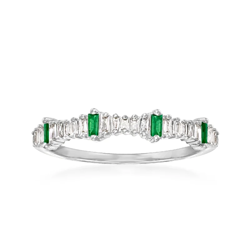 Ross-Simons Diamond and . Emerald Ring in 14kt White Gold