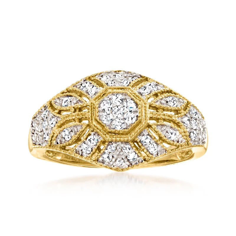 Ross-Simons Diamond Floral Milgrain Vintage-Inspired Ring in 18kt Gold Over Sterling