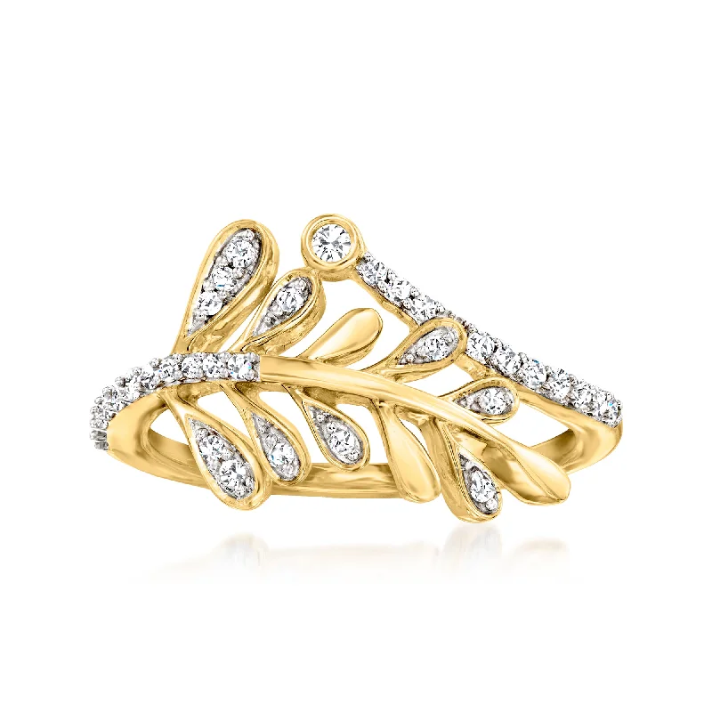 Ross-Simons Diamond Leaf Bypass Ring in 18kt Gold Over Sterling