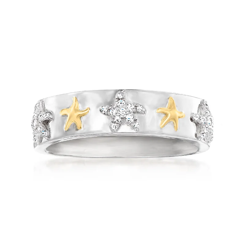 Ross-Simons Diamond Starfish Band Ring in 2-Tone Sterling Silver