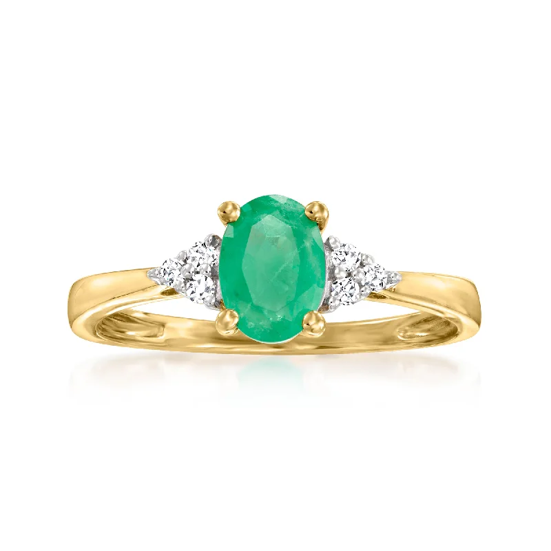 Ross-Simons Emerald Ring With Diamond Accents in 14kt Yellow Gold