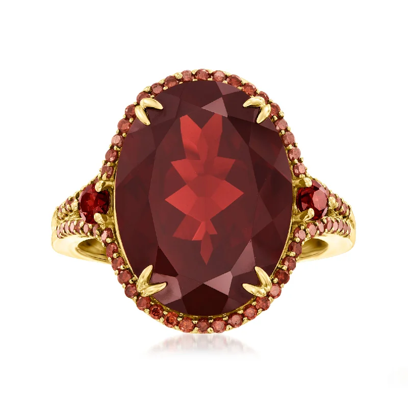 Ross-Simons Garnet and . Red Diamond Ring in 14kt Yellow Gold