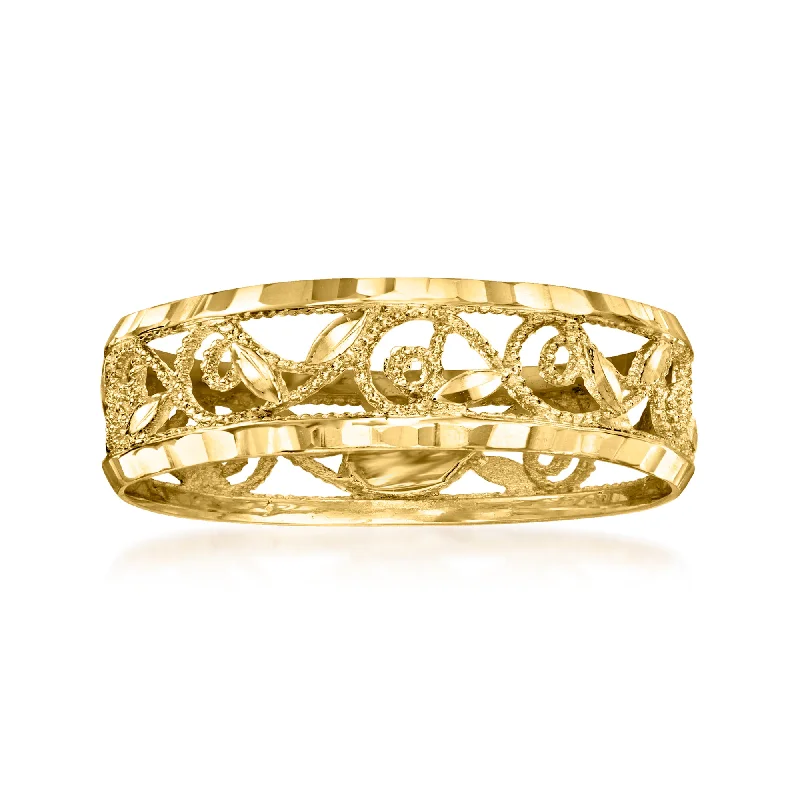 Ross-Simons Italian 18kt Yellow Gold Filigree Leaf Eternity-Style Ring